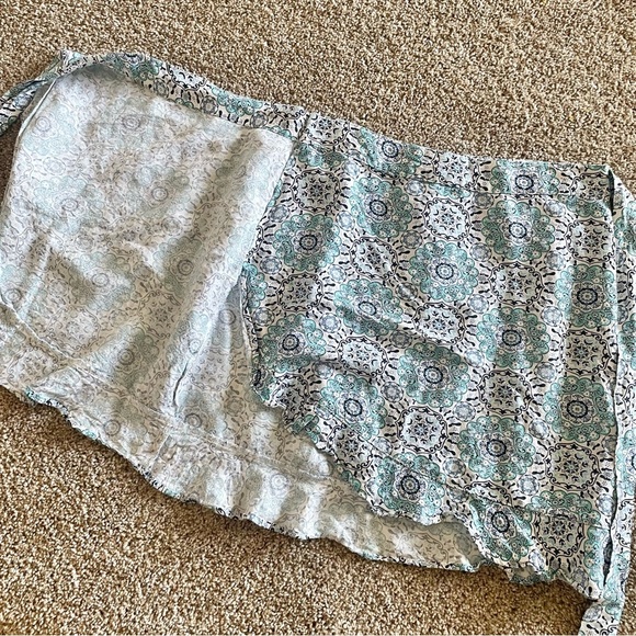 Loft Linen Wrap Mini Skirt Women’s 6 Teal White Paisley Medallion Print Ruffle - Picture 10 of 13